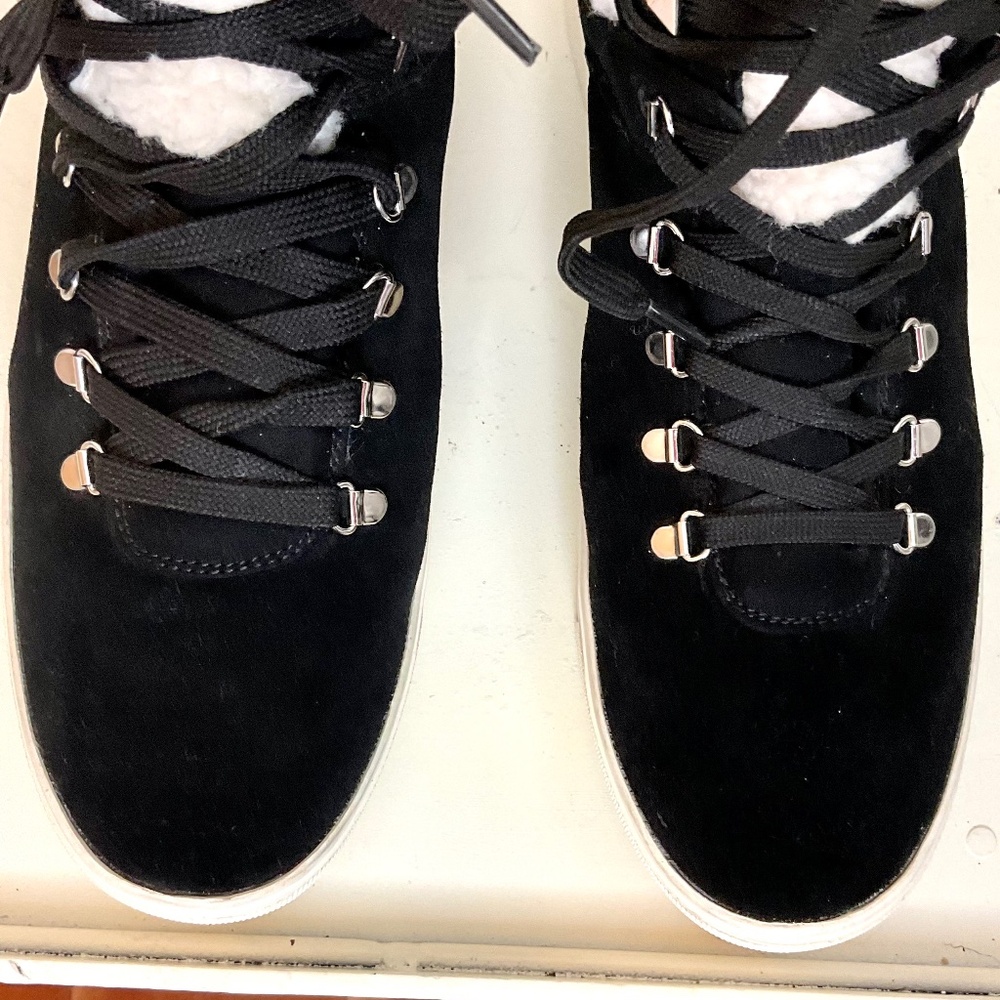 MARC FISHER Daire Black Suede Lace Up Faux Fur Sherpa High Top Sneaker sz 10M - Picture 5 of 16